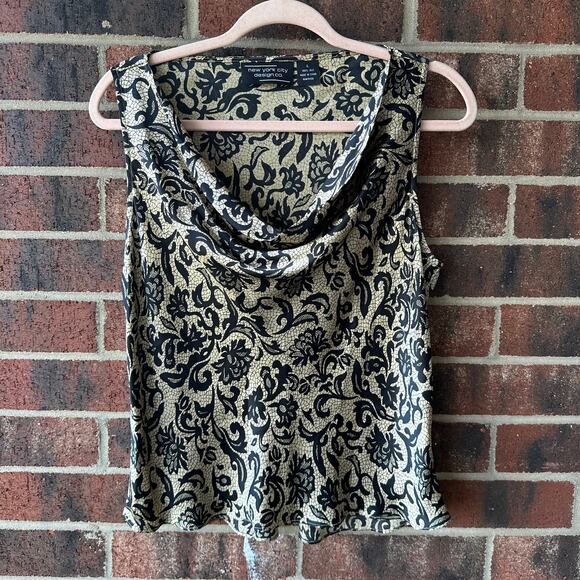 Lg Y2K VTG Silk Cowl Neck Tank Top NYC Design Co Baroque Romantic Goth Academia - Picture 1 of 5